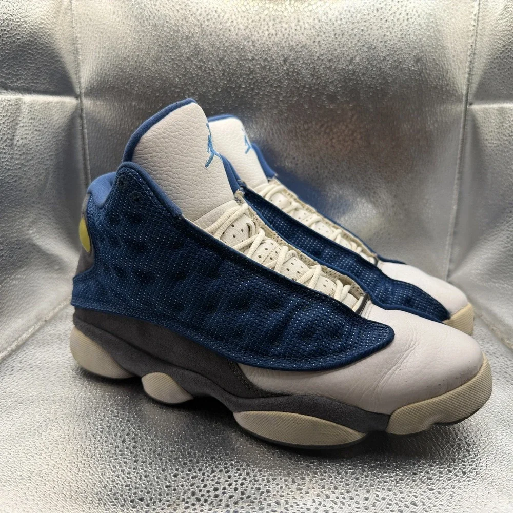 Size 8.5 Jordan 13 Retro 2010 Flint French Blue Gray White Mens Shoes 414571-401